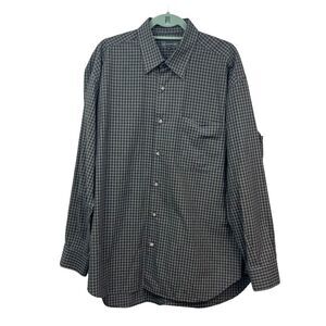 Hart Schaffner Marx Plaid Shirt Button Up Long Sleeve Gray Men XL Made in Italy*